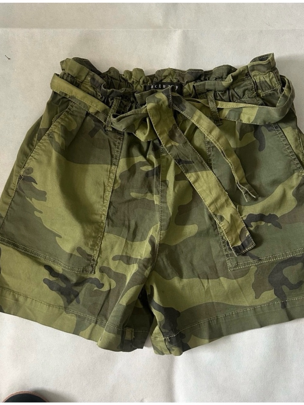 Sanctuary Olive Green Camo Paperbag Waist Shorts